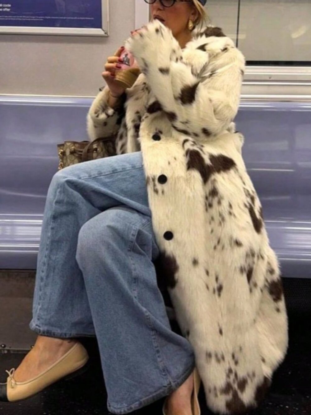 Casual Women's animal print faux Fur long Coat